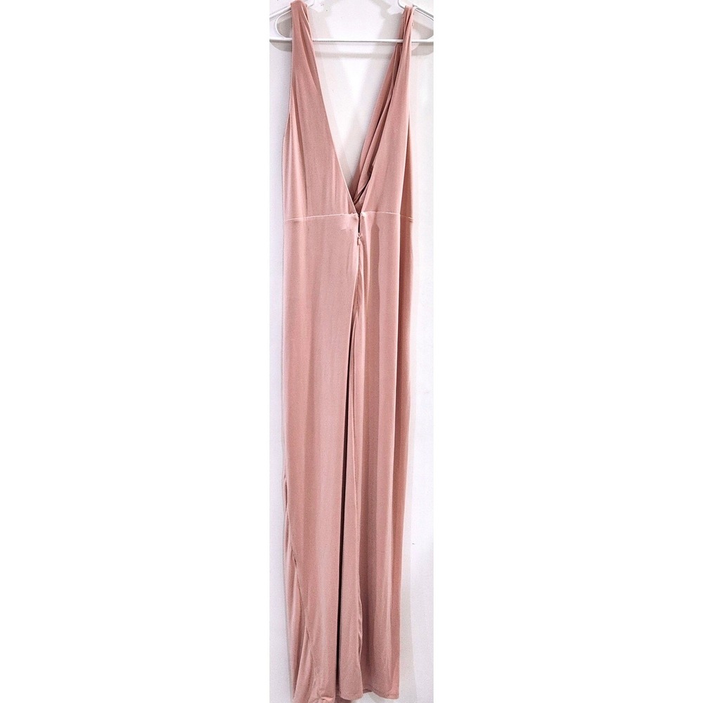 NBD Buttercup Gown Blush Pink Maxi Dress XL Deep V-Neck Wrap Front Slit Revolve - Picture 4 of 6